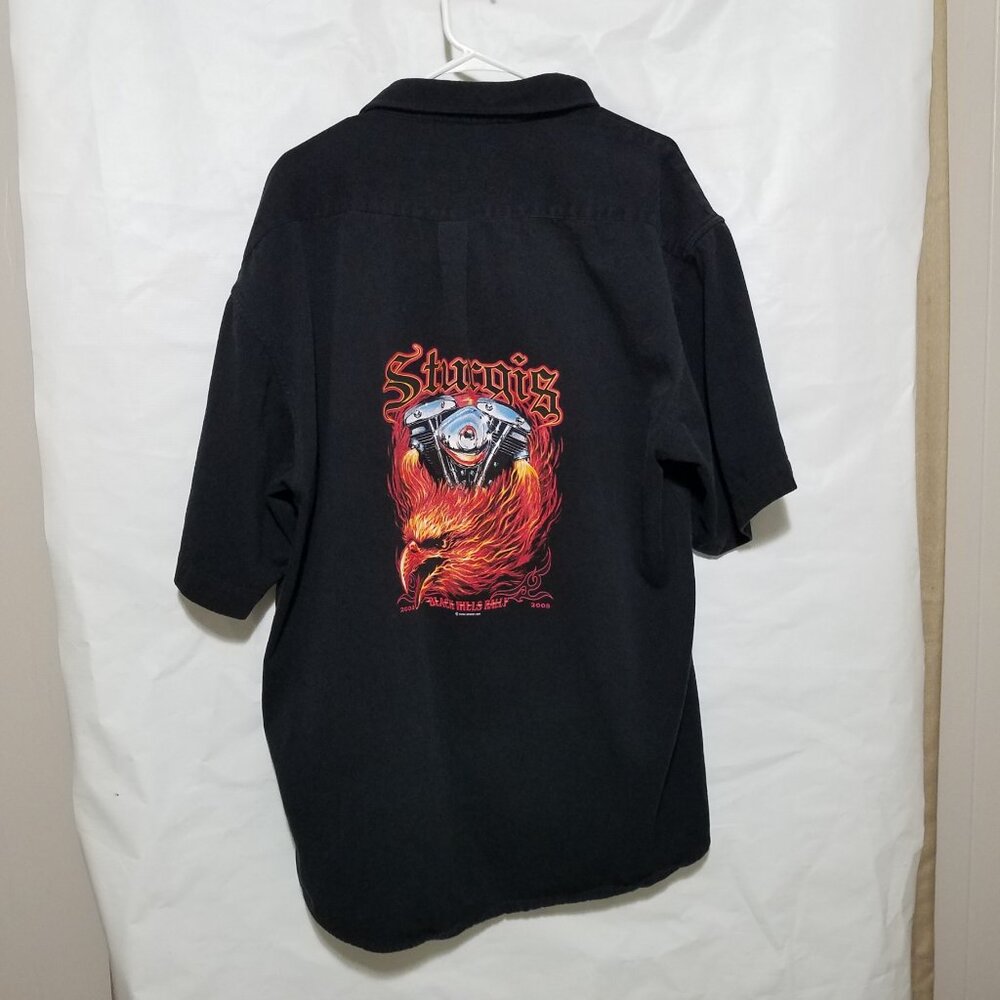 2005 Sturgis Black Hills Rally Black Button Down Pocketed XL Mechanics Shirt Y2K